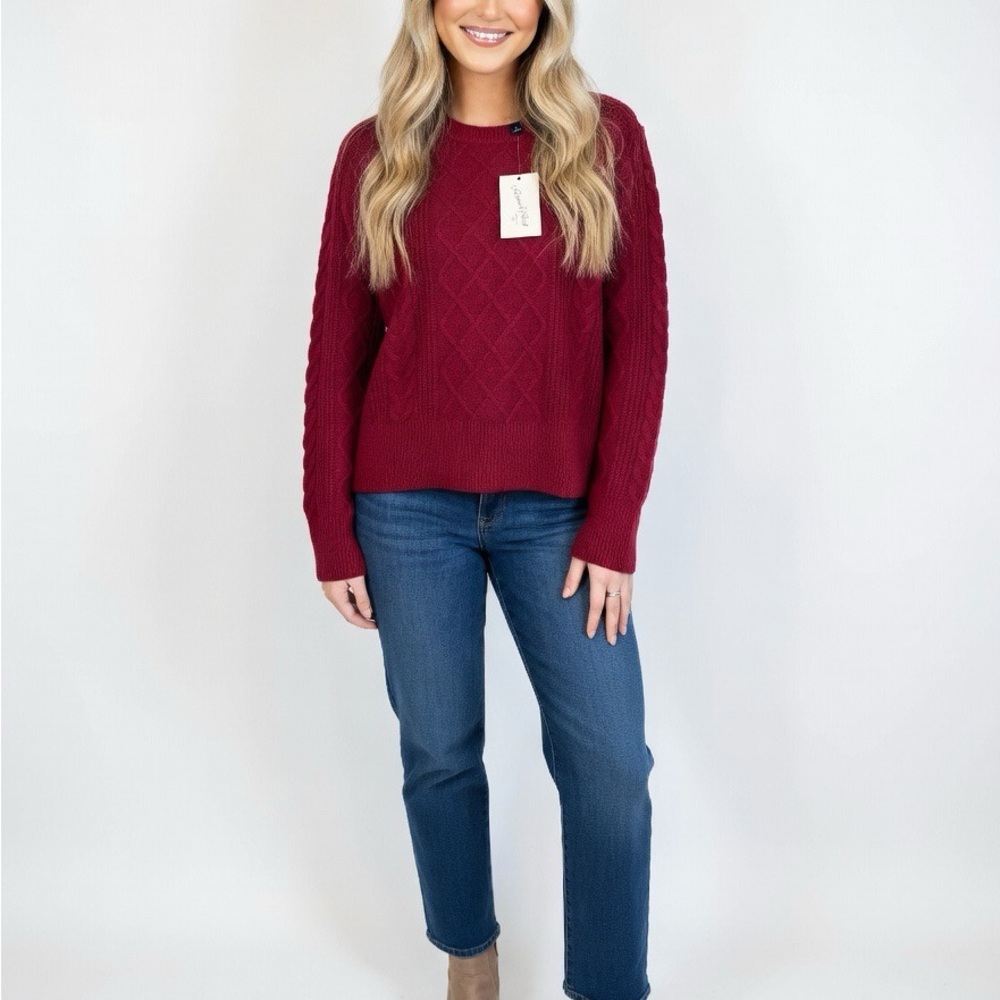 Universal Thread Magenta Berry Diamond Cable Knit Soft Crewneck Sweater NWT XL